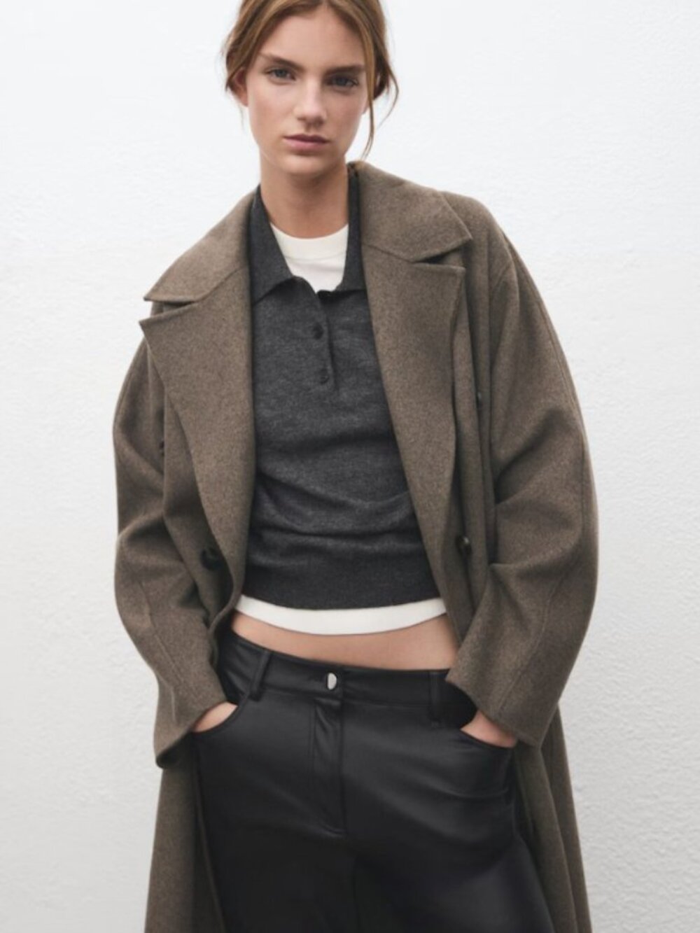 MANGO Handmade Oversized Wool Coat XL Medium Brown - Picture 6 of 15